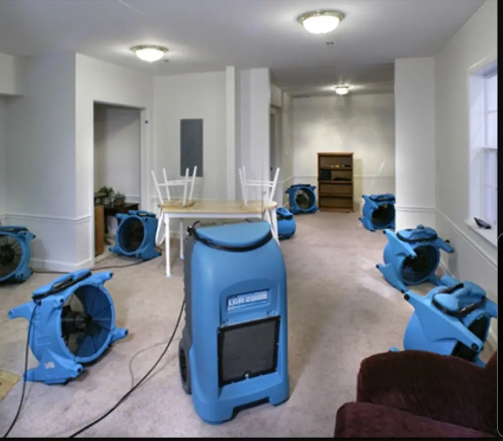 Air movers and dehumidifier setup for Water Damage Restoration in Daleville