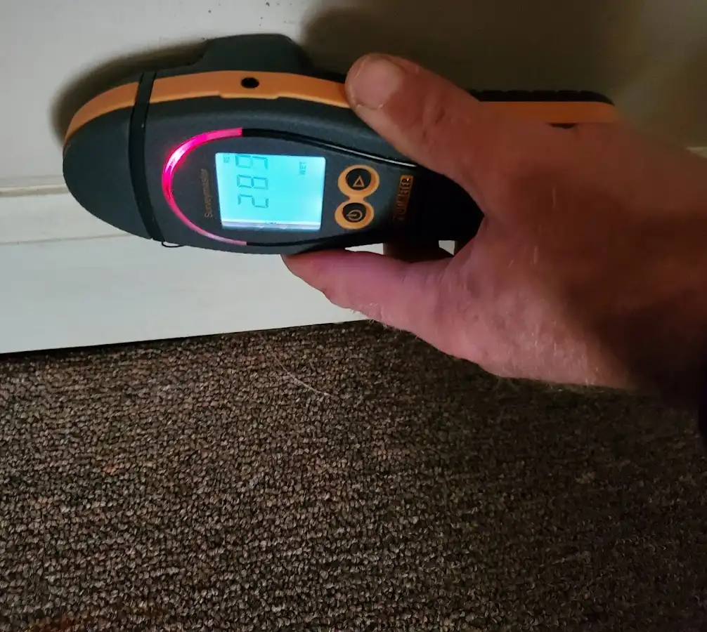 Moisture detection at baseboard during Burst Pipe Cleanup in Daleville